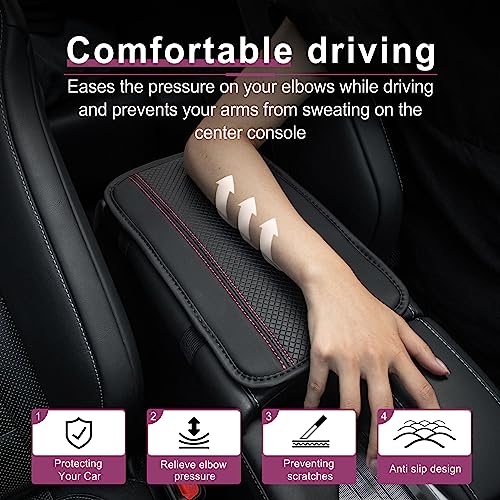 Image of Amiss Car Center Console Pad, Universal Waterproof Car Armrest Seat Box Cover, PU Leather Auto Armrest Cover Protector,Vehicle Interior Accessories fits SUV /Truck /Car (Black-Pink)