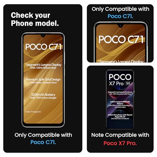 Image of ArmourPro Military Grade Gorilla Tempered Glass Compatible For Poco C71 (6.88 Inch) With Easy Installation Kit for Smartphone| Edge To Edge Coverage | Black, Pack of 2