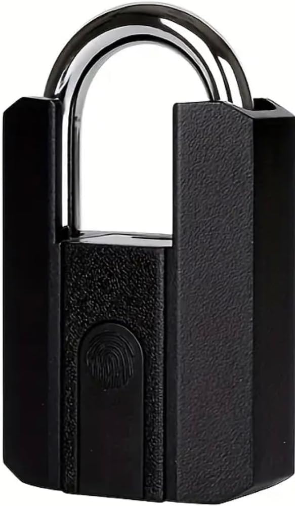 Generic 1pc Heavy Duty Fingerprint Padlock with APP, Waterproof Biometric Smart Lock with Key for Warehouse, Fence, Outdoor Gate Rechargeable Smart Padlock, Black/Silver