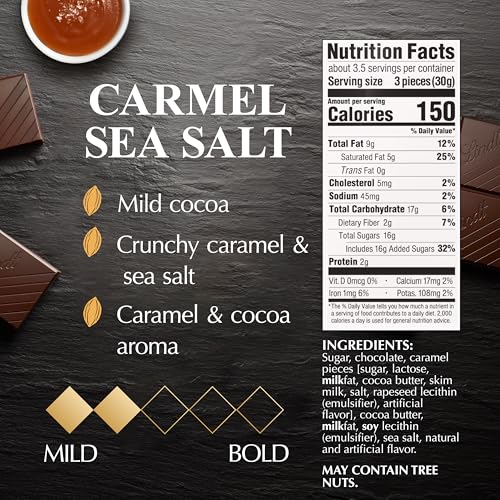 Image of Lindt EXCELLENCE Caramel Sea Salt Dark Chocolate Bar, Dark Chocolate Candy with Pieces of Caramel and Sea Salt Crystals, 3.5 oz. (12 Pack)