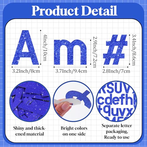 Image of Vuzvuv 295 Pcs Glitter Bulletin Board Letters and Numbers, 4 Inch Classroom Decor with Adhesive Points, Alphabet Cut Outs for School Display (Navy Blue)