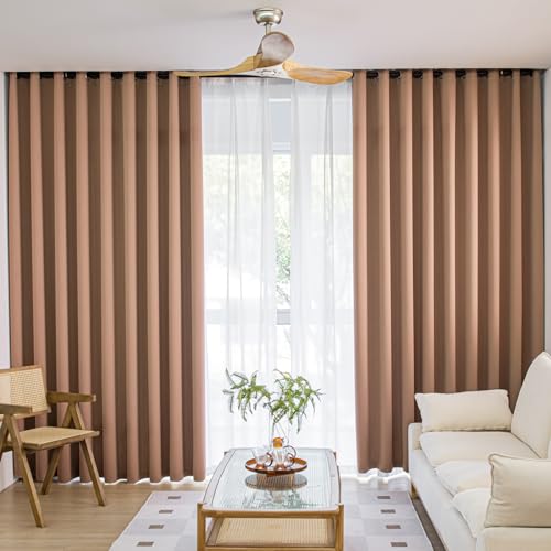 Image of Windows Coffee Blackout Curtains 63 inches Long 2 Panels Set Grommet Blackout Drapes Energy Saving Noise Reducing Thermal Insulated for Bedroom Living Room Nursery