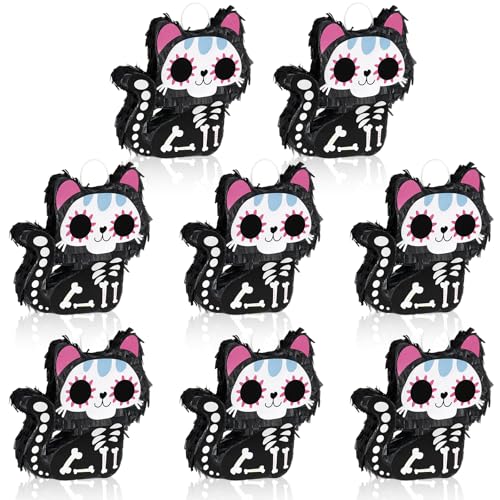 Mini piñata d'Halloween chat noir en lot de 8 pour déco de table et fête d'enfants