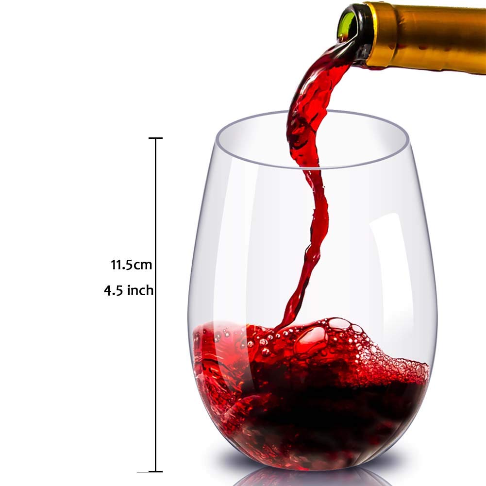CANDeal Bicchieri da Vino Senza Stelo 450 ml Set da 4 copoliestere plastica infrangibile Bicchieri di Vino Rosso Lavabile in lavastoviglie