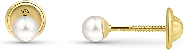 Amberta Allure Women 9 Ct Yellow Gold Cultured Pearl Stud Earrings