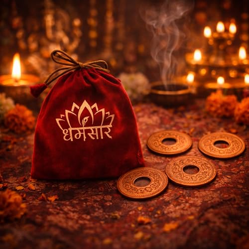 Image of Pure Copper Coins with Hole for Pooja & Astrology | 5 pcs Tambe Ka Ched Wala Sikka for Lal Kitab Remedies, Vastu & Good Luck | Original Copper Lucky Coins for Wallet