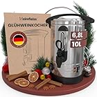 Heimfleiss® Glühweinkocher 6,8L aus Edelstahl | 1500W Einkochautomat für Glühwein, Punsch & Kakao | Glühweintopf mit Hahn, Thermostat & Überhitzungsschutz | Heissgetränkespender Heißgetränkeautomat