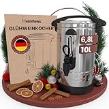 Heimfleiss® Glühweinkocher 6,8L aus Edelstahl | 1500W Einkochautomat für Glühwein, Punsch & Kakao | Glühweintopf mit Hahn, Thermostat & Überhitzungsschutz | Heissgetränkespender Heißgetränkeautomat