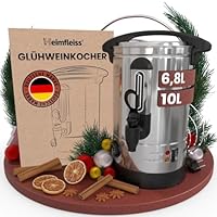Heimfleiss® Glühweinkocher 6,8L aus Edelstahl | 1500W Einkochautomat für Glühwein, Punsch & Kakao | Glühweintopf mit Hahn, Thermostat & Überhitzungsschutz | Heissgetränkespender Heißgetränkeautomat