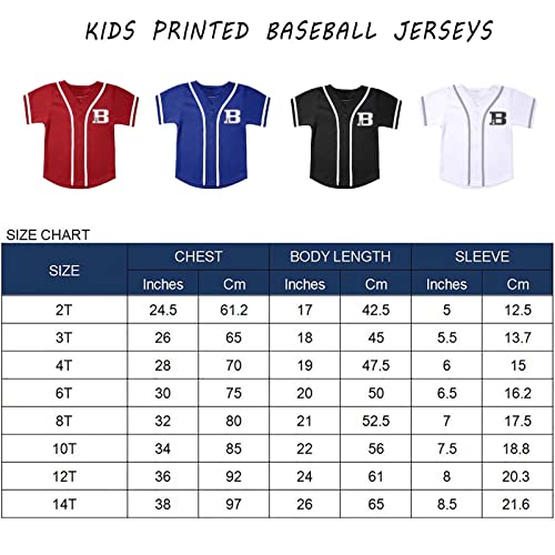Kid's Baseball Jersey Letter Printed T Shirts Boys Girls Button Down Jerseys Hipster Lightweight Sports Tops Red #TOP5