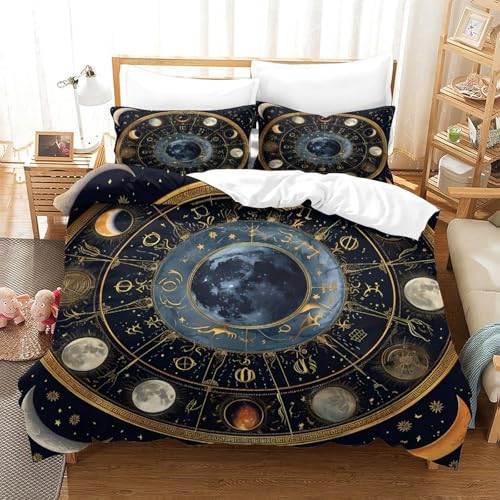 Housse de couette lune 3D déco chambre ado garçon lit simple microfibre douce - 3