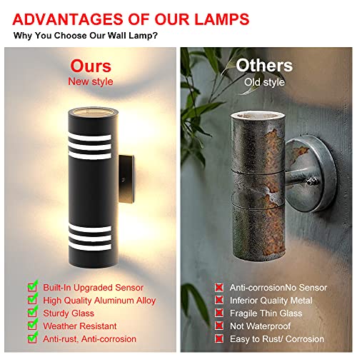 Dusk To Dawn Outdoor Light Fixtures, Photocell Up Down Wall Porch Lights, Cylinder Black Exterior Wall Sconce, Anti-Rust Waterproof Wall Lantern For Doorway, Garage, Patio（2 Packs） #TOP4