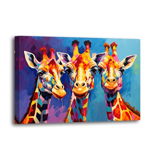 LURENCZH Colorful Animal Canvas Wall Art Graffiti Giraffes Picture Prints