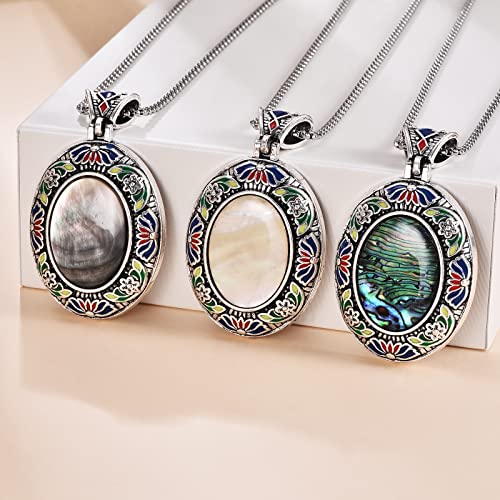 Kzyoye Oval Abalone Necklace Green Abalone Shell Pendant Necklace Large Abalone Shell Jewelry Christmas Birthday Gift For Women Wife Girls Her #TOP2