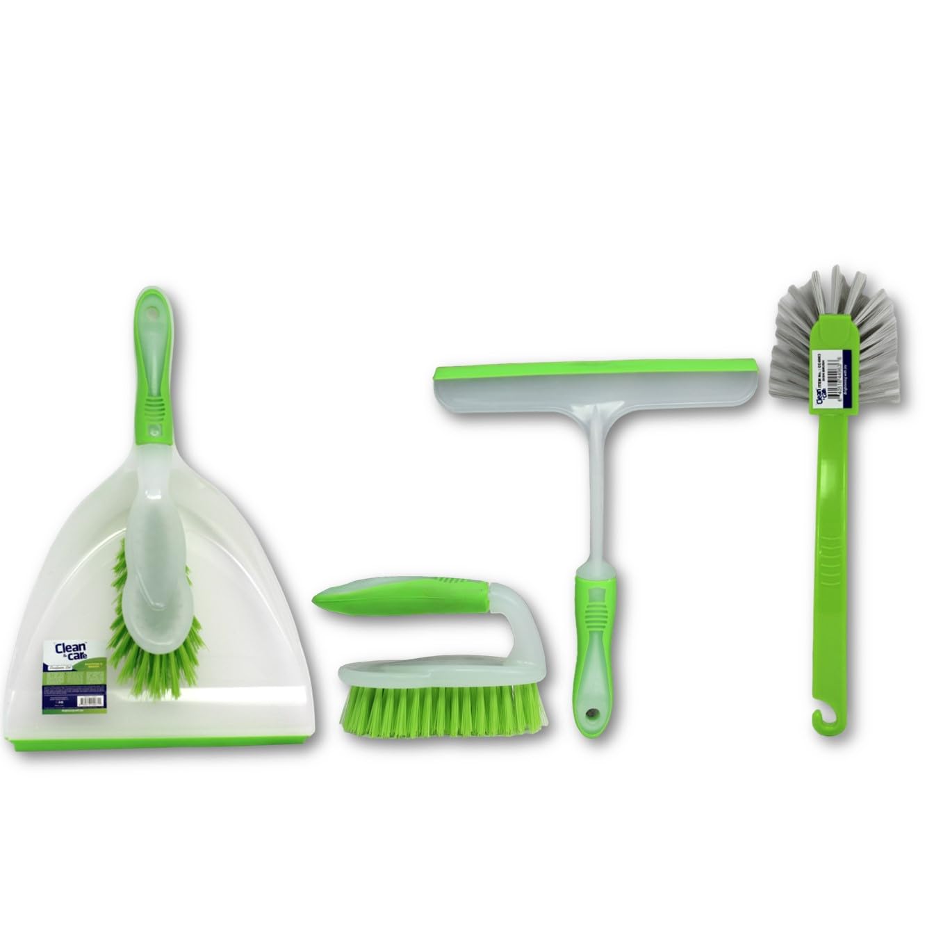Clean & CareCleaning Set Dust Pan with Brush Holder Dish Brush Scrubbing Brush with Handle and Hand Wiper - Window Squeegee (ASSORTED)