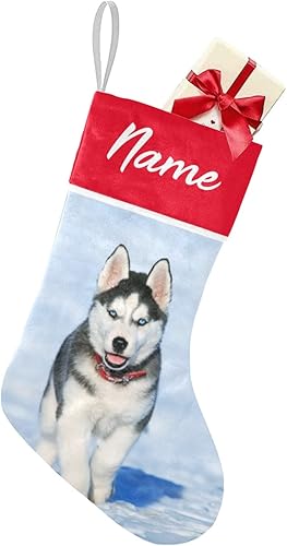 Medias de Navidad personalizadas con nombre, adorno familiar de Navidad de Husky siberiano personalizado para Papá Noel, Navidad, decoración de