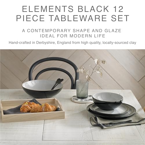 Denby - Elements Black Dinner Set For 4 - 12 Piece Ceramic Tableware Set - Dishwasher Microwave Safe Crockery Set - 4 x Dinner Plates, 4 x Medium Plates, 4 x Cereal Bowls - Image 3
