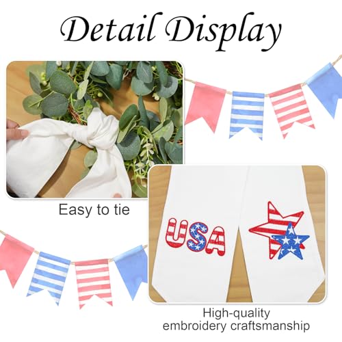 2 Pcs 4th of July Wreath Sash Stripes Stars for Front Door Embroidery Ribbon Sash Independence Day Patriotic for Yard Porch Doorway Decor Outdoor Party Decoration by QIONG MENG - Used condition - Image 6