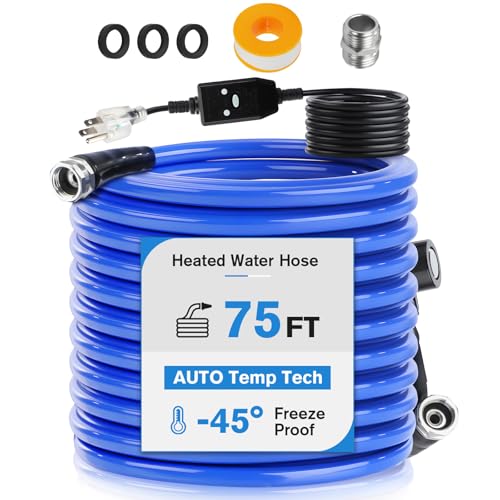 GEARBONE 75FT Heated Drinking Water Hose -45°F Smart Thermostat Garden