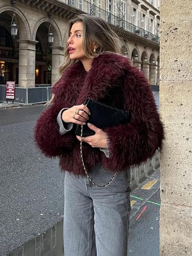 Yimoon Womens Faux Fur Coat Cropped Fluffy Fur Jacket Long Sleeve Lapel Collar Winter Fuzzy Shaggy Short Coat4