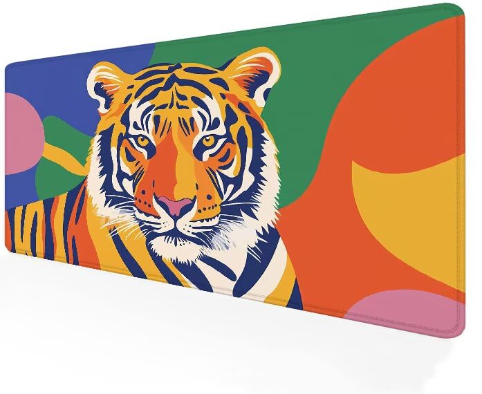 Tapis de souris gamer 900x500x3mm XXL tigre coloré pour bureau