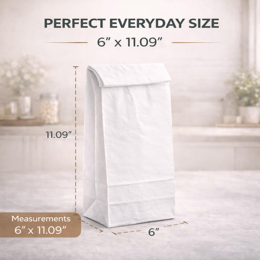 Perfect Stix - Bolsa blanca Kraft 6-200 bolsas de papel blanco Kraft de 6 libras - Paquete de 200 unidades, bolsas blancas