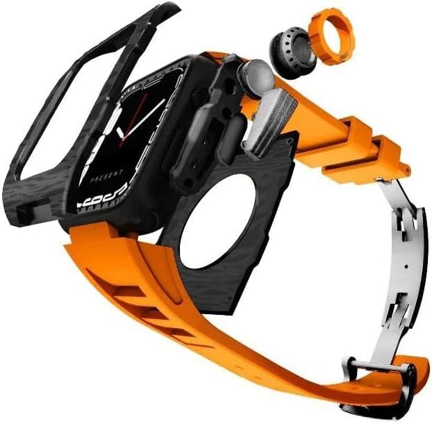 Bracelet caoutchouc fluor Apple Watch 9 8 7 et boîtier carbone