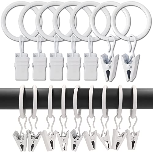 Image of LLPJS 100 Pack Curtain Rings with Clips, Curtain Clip Rings Hooks, Bow Hanger Clips for Hanging Drapery Drapes Bows, Ring 1 inch Interior Diameter, Fits up to 5/8" Rod, White