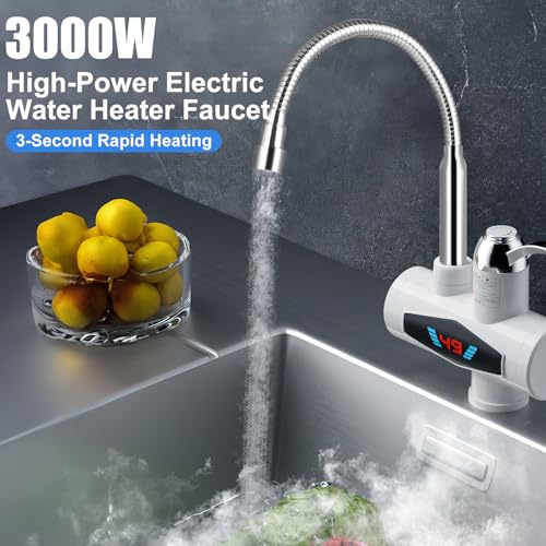 comeder Elektrischer Wasserhahn mit Durchlauferhitzer, 220V 3000W Warmwasserhahn Küchenarmatur, Smart Heater Armatur mit Sofortiger Warmwasserbereiter für Küche, Garten, Bad, Wohwagen, Camping