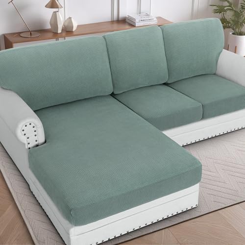 H.VERSAILTEX Sectional Couch Covers 3 Pieces Sofa Seat Cushion Covers L Shape Separate Cushion Couch Chaise Cover for Both Left/Right Sectional Couch (Seat Only: 1 Chaise + 2 Sofa, Sage)