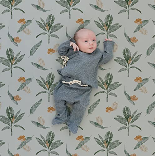 Stretchy Crib Sheets Set Brolex 2 Pack Portable Crib Mattress Topper For Baby Boys Girls,Ultra Soft Jersey Knit,Giraffe Leaf #TOP1
