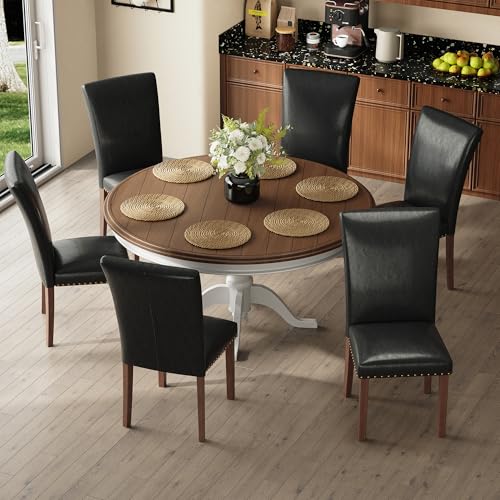 Image of COLAMY Parsons Dining Chairs Set of 6, PU Leather Dining Room Kitchen Side Chair with Nailhead Trim and Wood Legs - Black