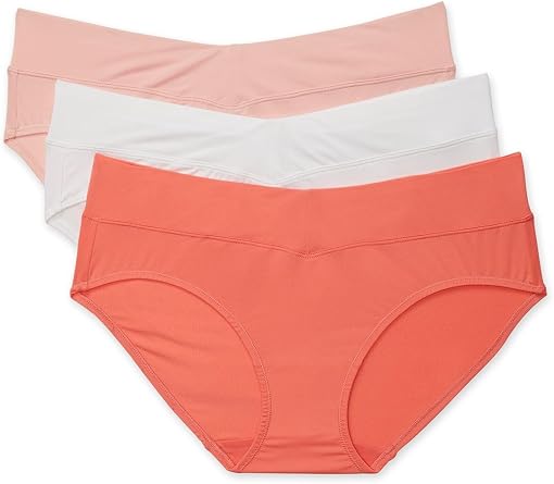 Warners Womens Blissful Benefits No Muffin 3 Pack Hipster Panties, Sugar Coral/White/Peach Glow, 3XL