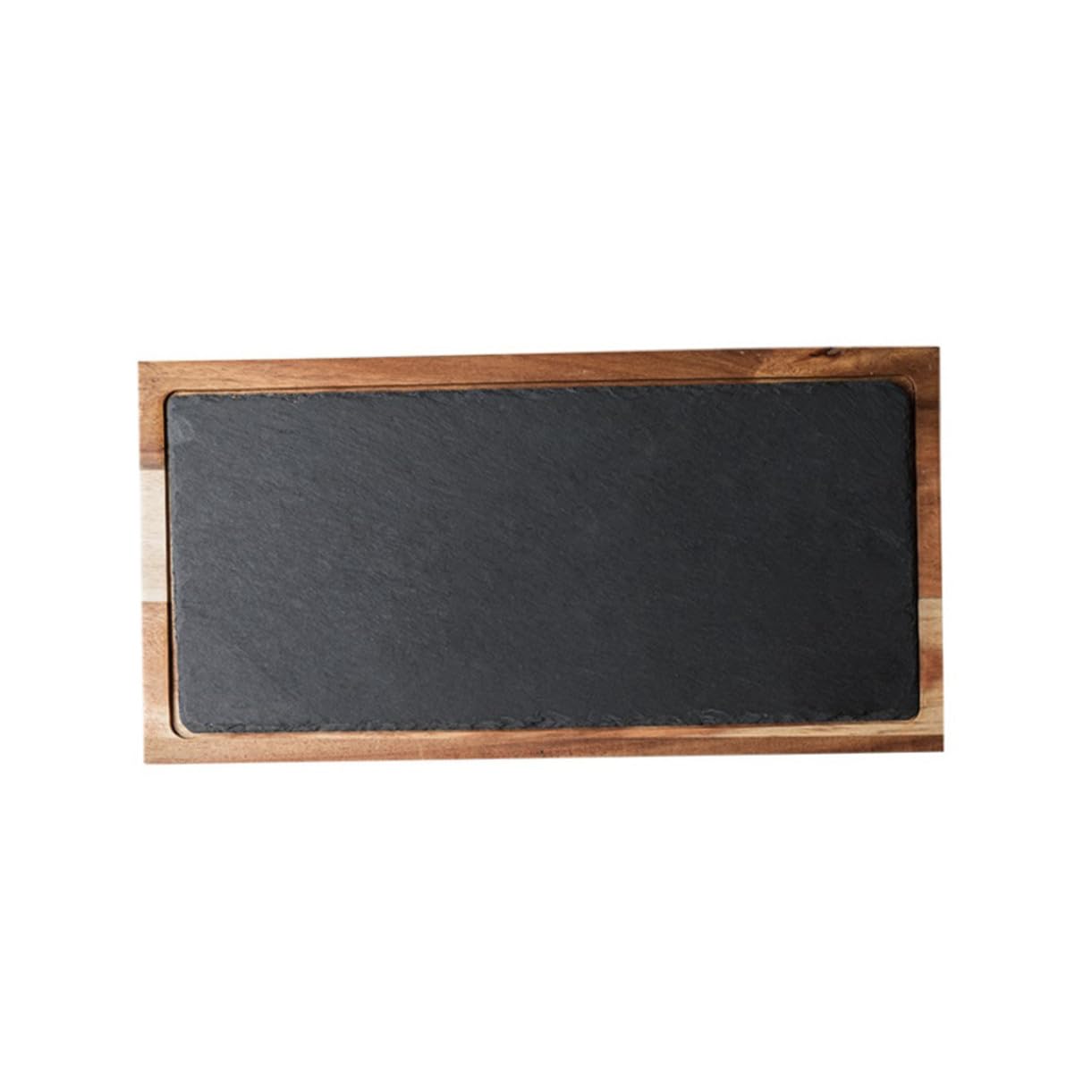Plato de degustación multifuncional de madera de acacia negra, pizarra natural, para presentaciones de sushi y uso en restaurantes.