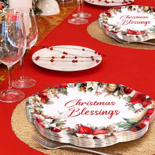 Fancy Land 24 Pcs Christmas Oval Paper Plates 10 x 12 Inches Large Christmas Blessings Disposable Dinnerware Holiday Party Supplies Decor – Image 8