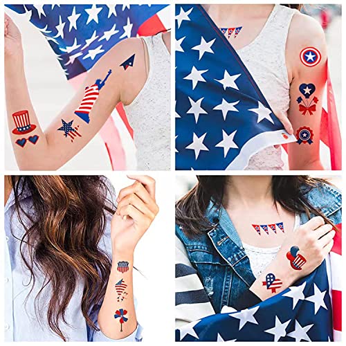 Independence Day Waterproof Temporary Tattoo Red White Blue For Party Memorial,4Th Of July Usa Temporary Tattoos For Kids & Women (10 Sheets/Set) American Flag Eagles Hat Balloons Fake Tattoos #TOP5