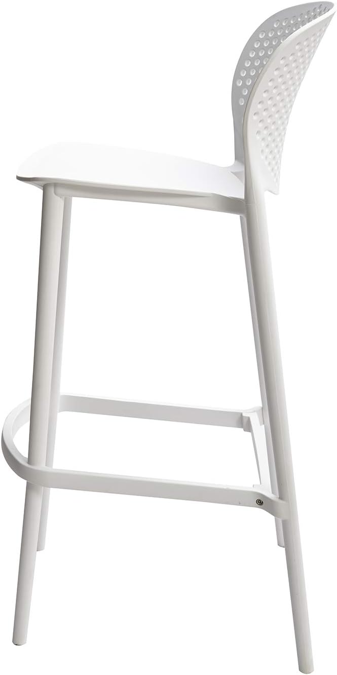 Amazon Basics High Back Indoor Molded Plastic Barstool with Footrest, Set of 2 - White