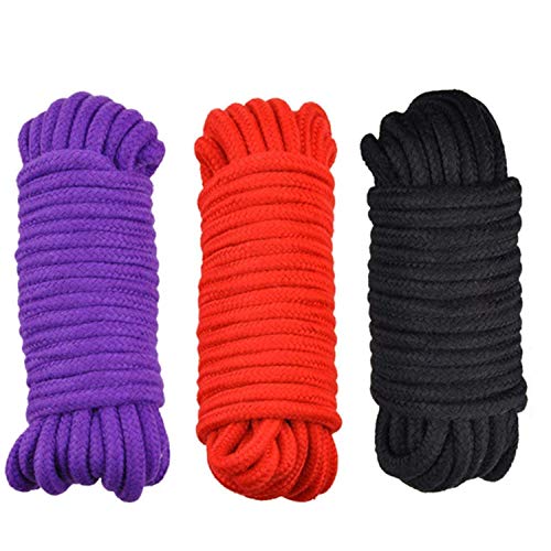 Styde Corda Lunga Naturale Morbida Lunga 33 * 3 Metri Corda Lunga Resistente di Alta qualità con 8 mm Nero e Rosso e Viola -3 Pack