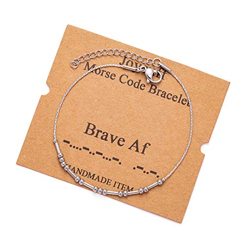 Image of JoycuFF Inspirational Morse Code Bracelets for Women Silver Beads Jewelry Encouragement Mantra Gifts for Her