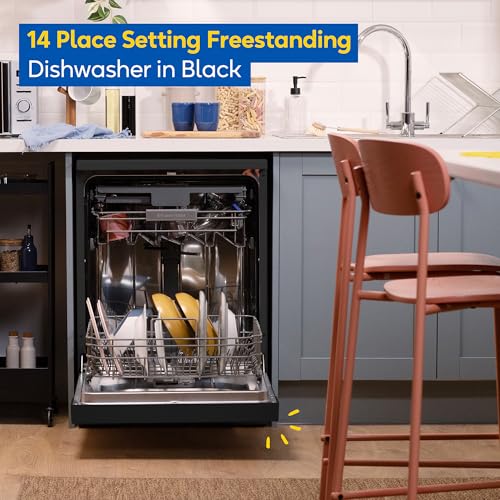 Russell Hobbs Freestanding Dishwasher, Class C, 14 Place Settings, 8 Wash Programs, 24-Hour Delay Start, Auto Door Open, Height Adjustable Basket and Flexible Cutlery Tray in Black, RH60DW10C1B - Image 4