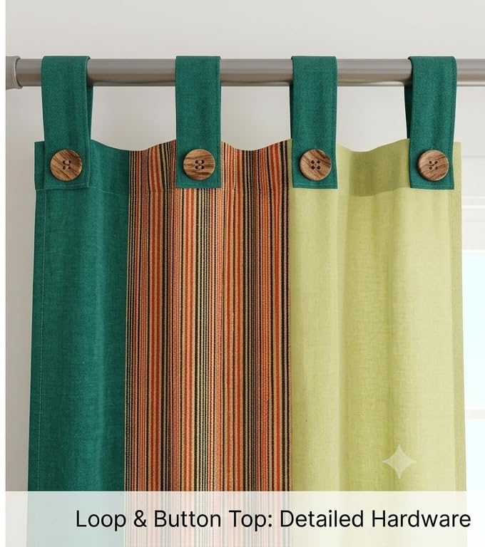 Image of Yaweh Cotton Striped Room Darkening Loop Type Door Curtain- 4 Ft X 6.7 5 Ft Set of 2 Pieces(Green), Opaque, Tab Top Curtains