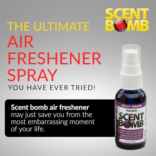 Image of Scent Bomb Air Freshener Spray, Long-Lasting Odor Eliminator - Effective Deodorizer for Home & Car, Fresh Room Spray for Kitchen, Bathroom & Smell Neutralizer - 1 oz Pack of 4, Jolly Grape Scent