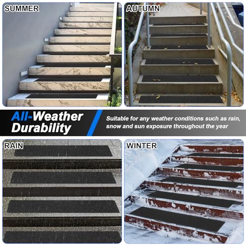 SMILOOL Outdoor Stair Treads Non-Slip Weather Resistant, 6\" x 30\" 5 Pack, Pre-Cut Anti Slip Step Strips, Waterproof Grip Tape for Stairs Steps Staircases, Black