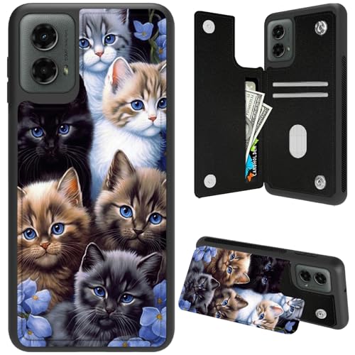 DIGTIALL Wallet Case for Motorola Moto Edge 5G 2024 6.6" with Card Holder and RFID Protection, PU Leather Kickstand Shockproof Protective Cover for Moto Edge 5G 2024,Cute Cat