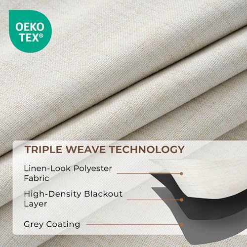 INOVADAY 100% Blackout Curtains 54 Inch Drop 2 Panels, Thermal Insulated Eyelet Curtains with Coating Back Layer for Bedroom & Living Room, 46" W x 54" L, Beige - Image 4