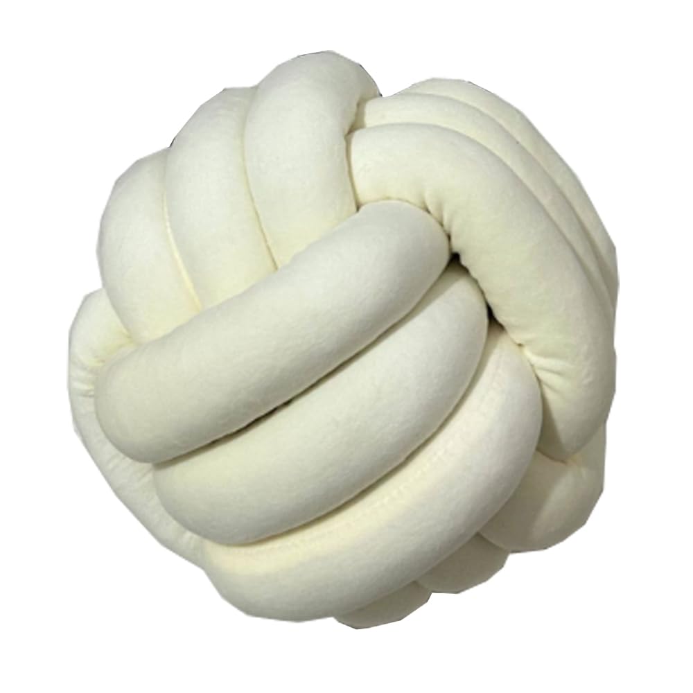 SZETOSY Almohada de nudo, almohada redonda de felpa anudada, cojín decorativo para sofá, cama, dormitorio, 25 cm, color blanco leche crema