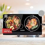 Klarstein Ceramic Hob, 2400W Built-In 2-Ring Electric Cooker with Stainless Steel Frame, Tabletop Ceramic Cooktop & Hot Plates