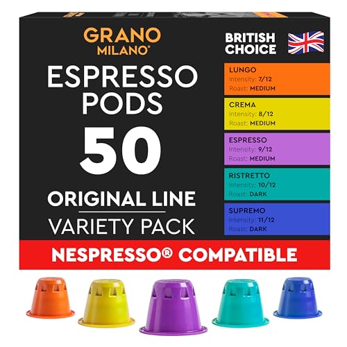 Grano Milano Variety Pack Coffee Capsules - 50 Pods Compatible with Nespresso Original line, Medium and Dark Roast, Espresso Coffee Capsules Made in Italy
