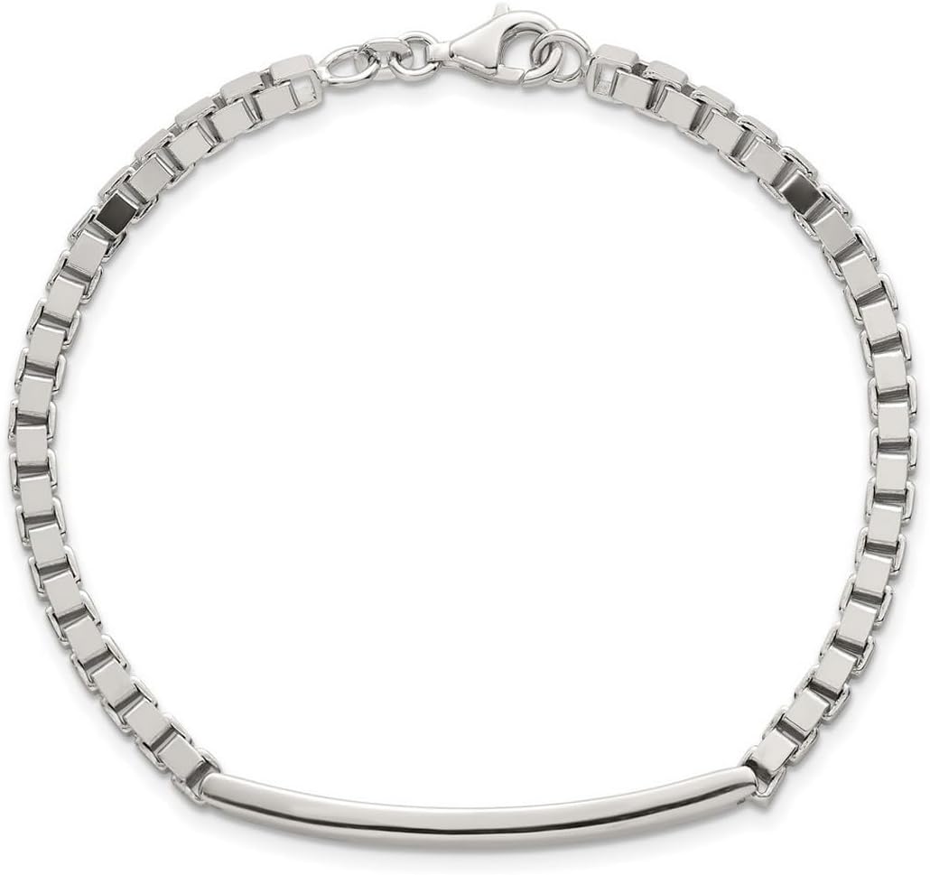 JewelryWeb 925 Sterling Silver Polished 3.7mm Box Chain Mens ID Bar Bracelet 8 Inch Identification Bracelet for Men