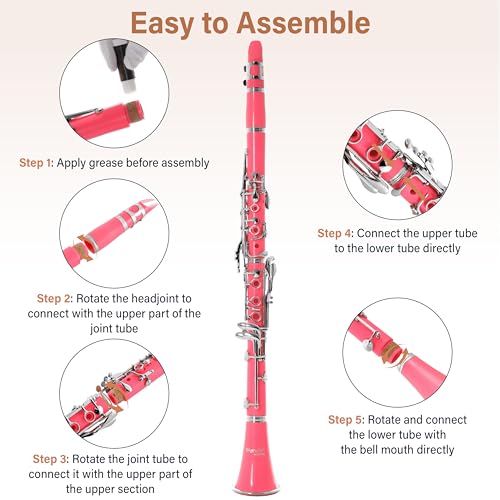 Image of Mendini by Cecilio Ebonite Bb Clarinet Kit with 2 Barrels - Pink